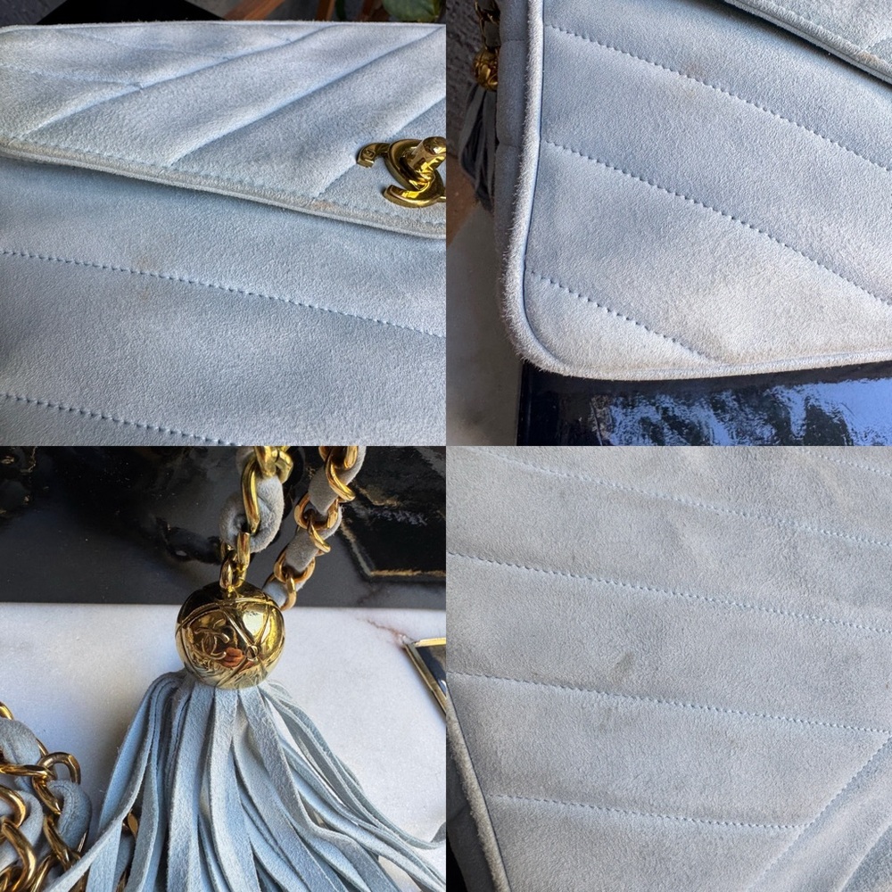 Chanel 90s Vintage Suede Quilted Camera Shoulder Bag - Picture 9 of 16